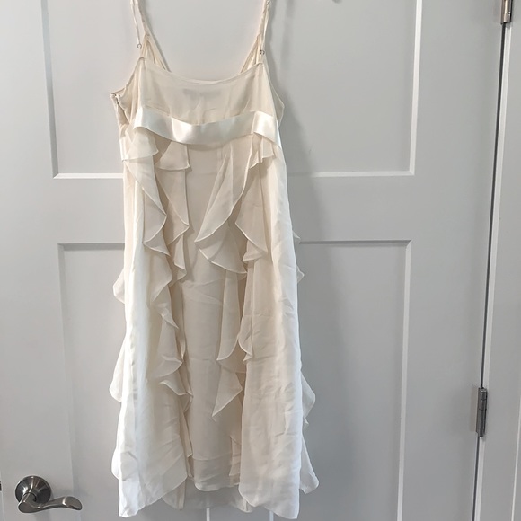 BCBG Ivory Dress! Feminine details including sparkle broach & vertical ruffles - Picture 5 of 5
